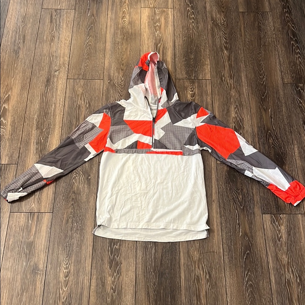 Under Armour Geometric Hooded Windbreaker Jacket Orange Gray, White Mens Medium